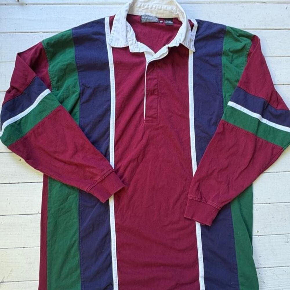 Vtg. 90s Members Only Vertical Stripe Rugby Shirt Cotton Men's XXL